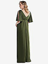 Rear View Thumbnail - Olive Green Flutter Bell Sleeve Empire Maternity Dress