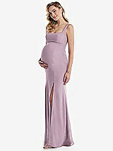 Side View Thumbnail - Suede Rose Wide Strap Square Neck Maternity Trumpet Gown