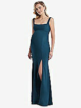 Front View Thumbnail - Atlantic Blue Wide Strap Square Neck Maternity Trumpet Gown