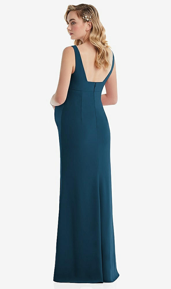 Back View - Atlantic Blue Wide Strap Square Neck Maternity Trumpet Gown