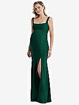 Front View Thumbnail - Hunter Green Wide Strap Square Neck Maternity Trumpet Gown