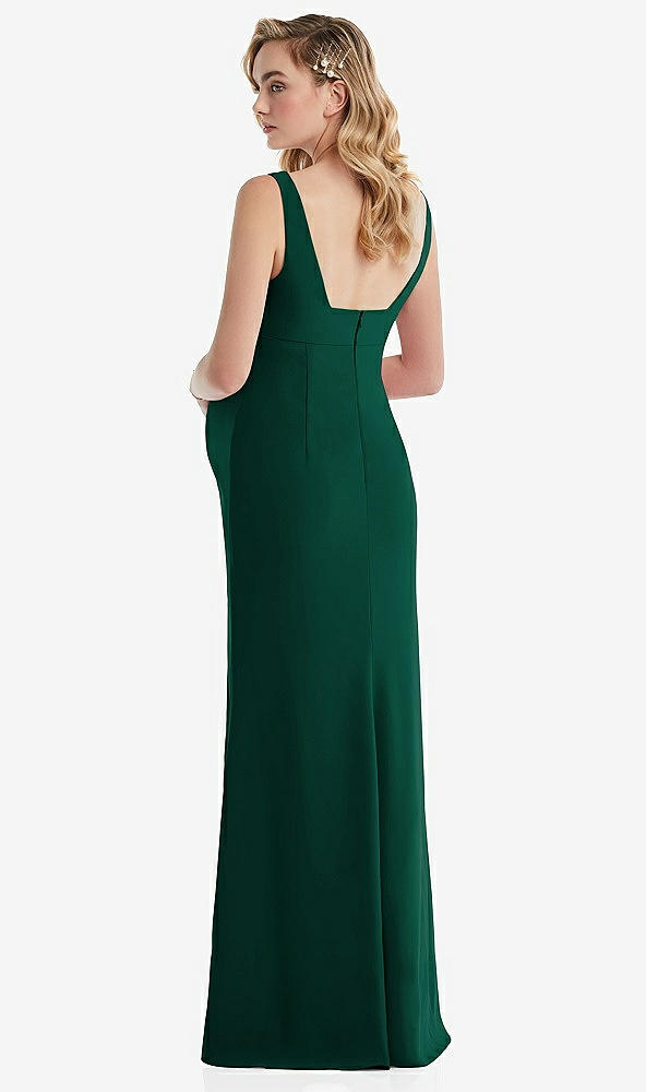 Back View - Hunter Green Wide Strap Square Neck Maternity Trumpet Gown