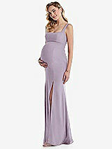 Side View Thumbnail - Lilac Haze Wide Strap Square Neck Maternity Trumpet Gown