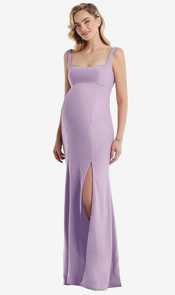 Front View - Pale Purple Wide Strap Square Neck Maternity Trumpet Gown
