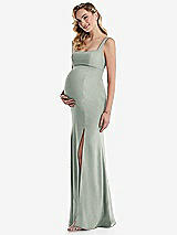 Side View Thumbnail - Willow Green Wide Strap Square Neck Maternity Trumpet Gown