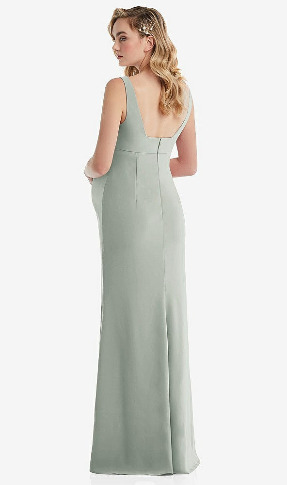 Back View - Willow Green Wide Strap Square Neck Maternity Trumpet Gown