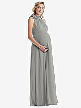 Side View Thumbnail - Chelsea Gray Scarf Tie High Neck Halter Chiffon Maternity Dress