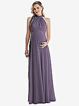 Front View Thumbnail - Lavender Scarf Tie High Neck Halter Chiffon Maternity Dress