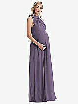 Side View Thumbnail - Lavender Scarf Tie High Neck Halter Chiffon Maternity Dress
