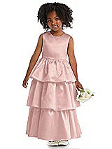 Front View Thumbnail - Rose - PANTONE Rose Quartz Jewel Neck Tiered Skirt Satin Flower Girl Dress