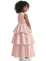 Rear View Thumbnail - Rose - PANTONE Rose Quartz Jewel Neck Tiered Skirt Satin Flower Girl Dress