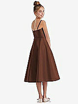 Rear View Thumbnail - Cognac Adjustable Spaghetti Strap Satin Midi Junior Bridesmaid Dress