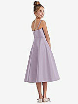 Rear View Thumbnail - Lilac Haze Adjustable Spaghetti Strap Satin Midi Junior Bridesmaid Dress