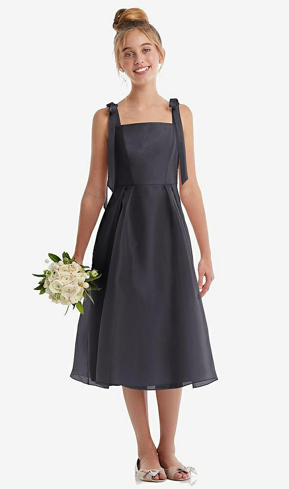 Front View - Onyx Tie Shoulder Pleated Full Skirt Junior Bridesmaid Dress