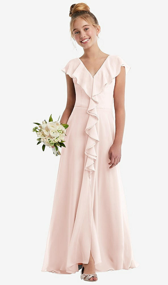 Front View - Blush Cascading Ruffle Full Skirt Chiffon Junior Bridesmaid Dress