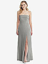 Front View Thumbnail - Chelsea Gray Cuffed Strapless Maxi Dress with Front Slit