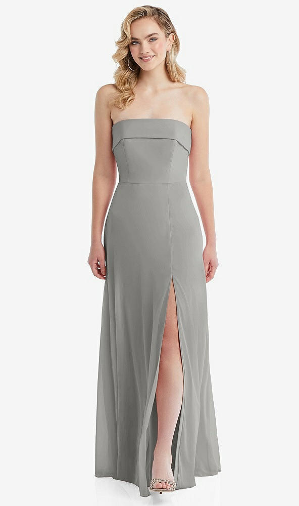 Front View - Chelsea Gray Cuffed Strapless Maxi Dress with Front Slit