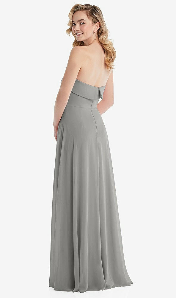 Back View - Chelsea Gray Cuffed Strapless Maxi Dress with Front Slit