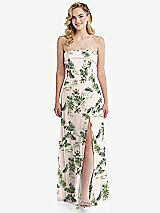 Front View Thumbnail - Palm Beach Print Cuffed Strapless Maxi Dress with Front Slit