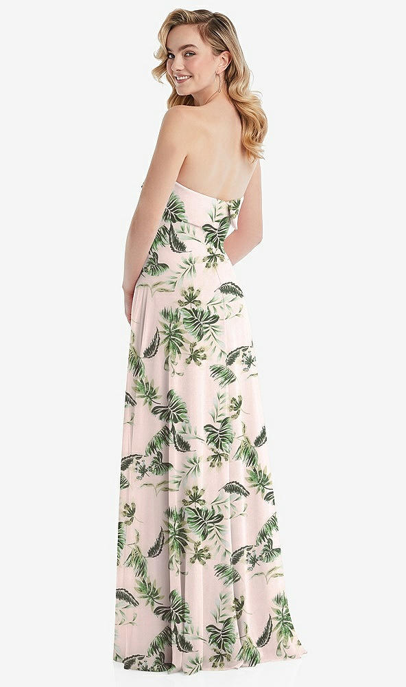 Back View - Palm Beach Print Cuffed Strapless Maxi Dress with Front Slit
