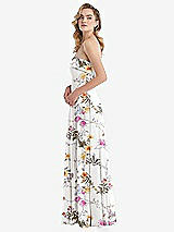 Side View Thumbnail - Butterfly Botanica Ivory Cuffed Strapless Maxi Dress with Front Slit