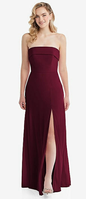 Cuffed Strapless Maxi Dress with Front Slit