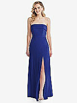 Front View Thumbnail - Cobalt Blue Cuffed Strapless Maxi Dress with Front Slit