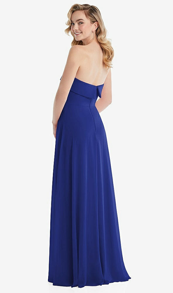 Back View - Cobalt Blue Cuffed Strapless Maxi Dress with Front Slit