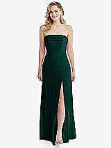 Front View Thumbnail - Evergreen Cuffed Strapless Maxi Dress with Front Slit
