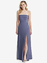 Front View Thumbnail - French Blue Cuffed Strapless Maxi Dress with Front Slit