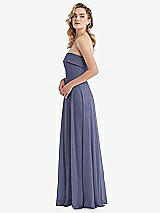 Side View Thumbnail - French Blue Cuffed Strapless Maxi Dress with Front Slit
