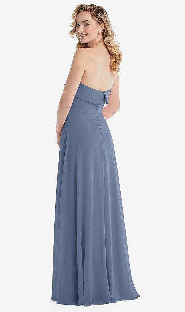 Back View - Larkspur Blue Cuffed Strapless Maxi Dress with Front Slit