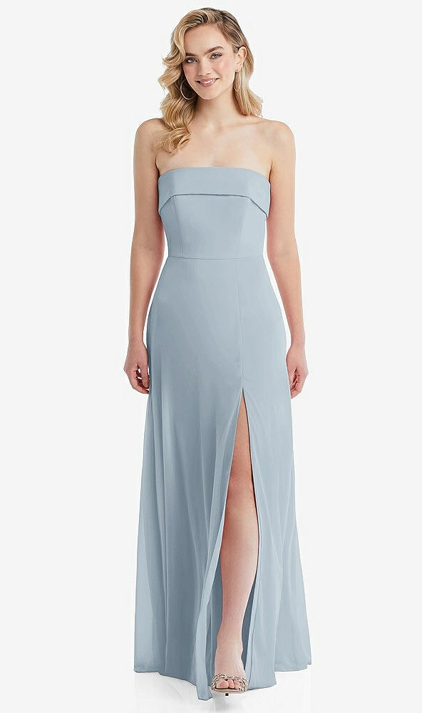 Front View - Mist Cuffed Strapless Maxi Dress with Front Slit