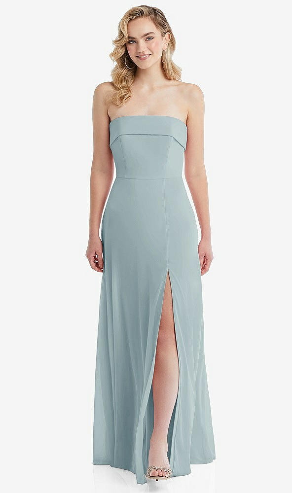 Front View - Morning Sky Cuffed Strapless Maxi Dress with Front Slit