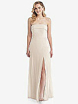 Front View Thumbnail - Oat Cuffed Strapless Maxi Dress with Front Slit