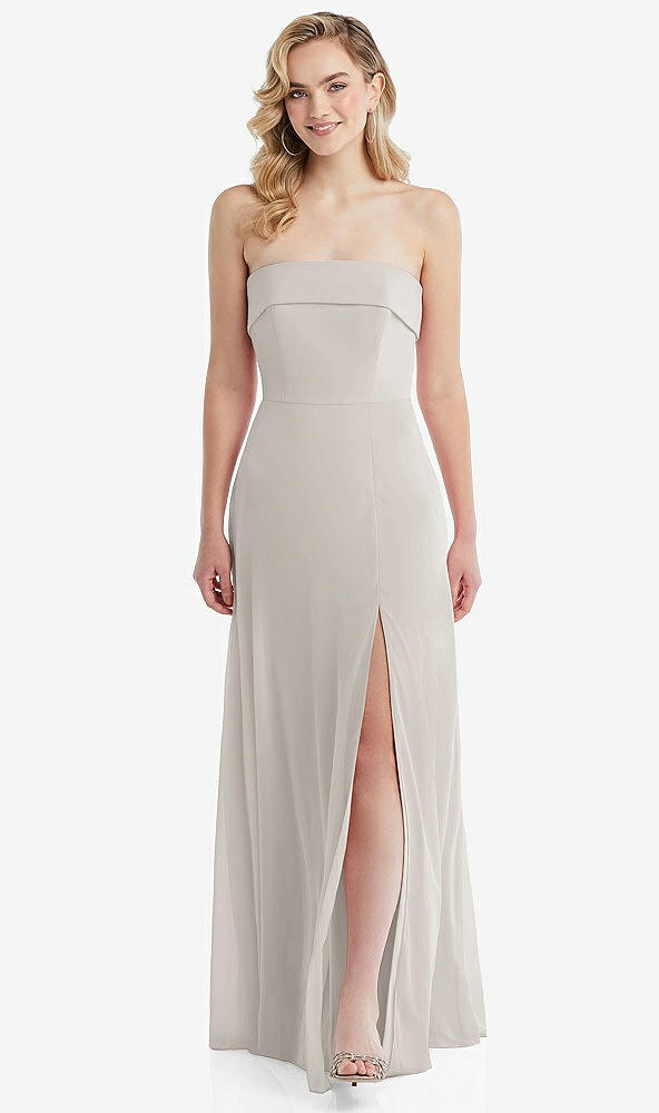 Front View - Oyster Cuffed Strapless Maxi Dress with Front Slit