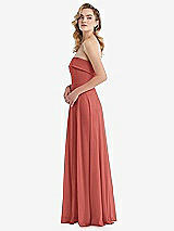Side View Thumbnail - Coral Pink Cuffed Strapless Maxi Dress with Front Slit
