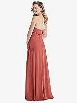 Rear View Thumbnail - Coral Pink Cuffed Strapless Maxi Dress with Front Slit