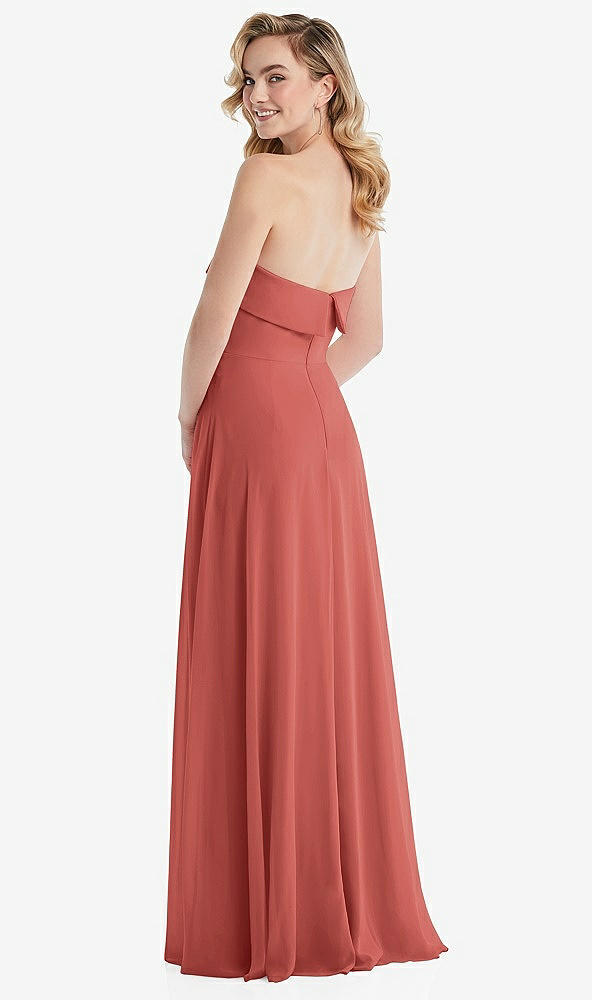 Back View - Coral Pink Cuffed Strapless Maxi Dress with Front Slit