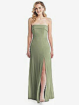 Front View Thumbnail - Sage Cuffed Strapless Maxi Dress with Front Slit