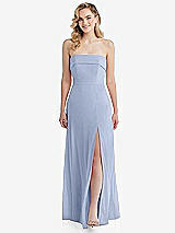 Front View Thumbnail - Sky Blue Cuffed Strapless Maxi Dress with Front Slit