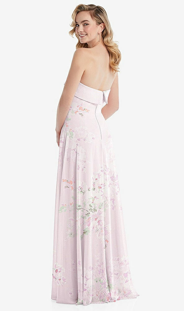 Back View - Watercolor Print Cuffed Strapless Maxi Dress with Front Slit