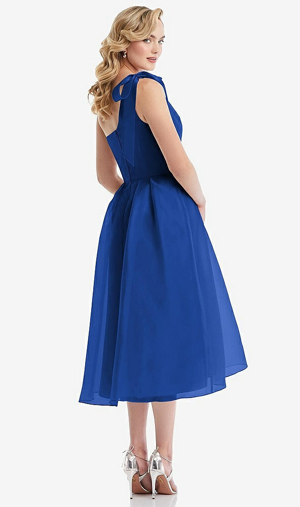 Back View - Sapphire Scarf-Tie One-Shoulder Organdy Midi Dress 