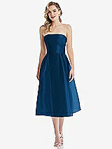 Front View Thumbnail - Comet Strapless Pleated Skirt Organdy Midi Dress