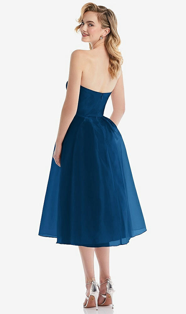Back View - Comet Strapless Pleated Skirt Organdy Midi Dress