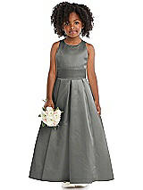 Front View Thumbnail - Charcoal Gray Sleeveless Pleated Skirt Satin Flower Girl Dress