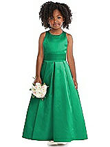 Front View Thumbnail - Pantone Emerald Sleeveless Pleated Skirt Satin Flower Girl Dress