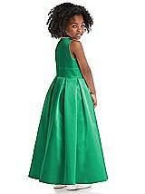 Rear View Thumbnail - Pantone Emerald Sleeveless Pleated Skirt Satin Flower Girl Dress
