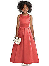 Front View Thumbnail - Perfect Coral Sleeveless Pleated Skirt Satin Flower Girl Dress