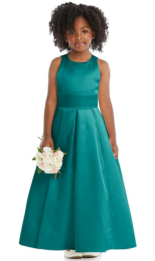 Front View - Jade Sleeveless Pleated Skirt Satin Flower Girl Dress
